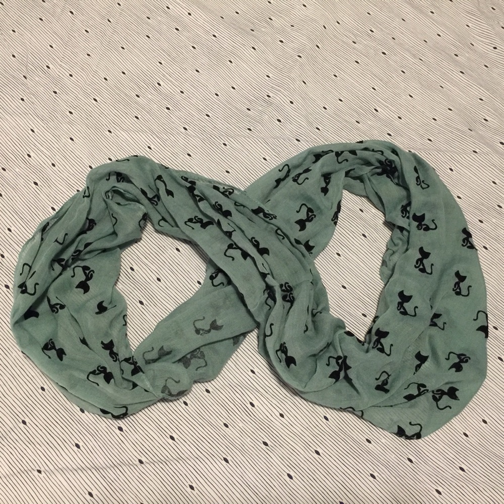 Mint green infinity scarf with black cats